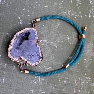 Teal Cord Bracelet with Blue / grey Druzy Stone